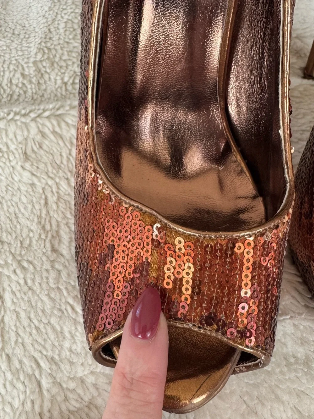 Mascotte Rose Gold Sequin Peep-Toe Heels